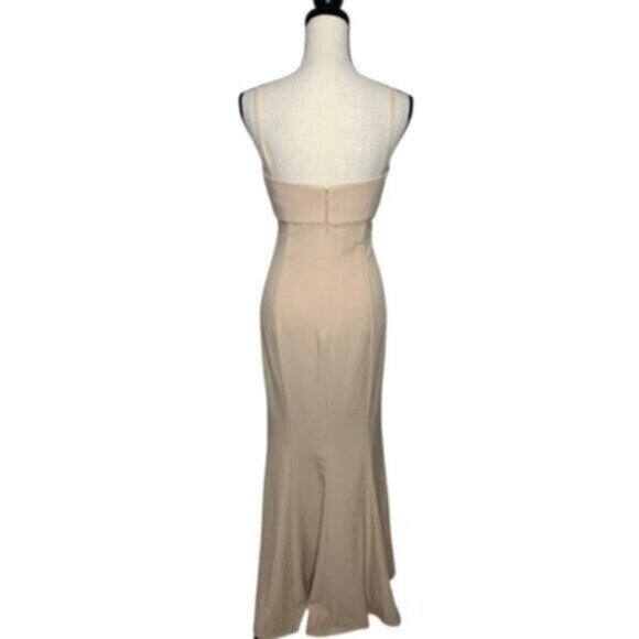 Amsale Nude Beige Spaghetti Strap Maxi Evening Gown - Picture 5 of 14